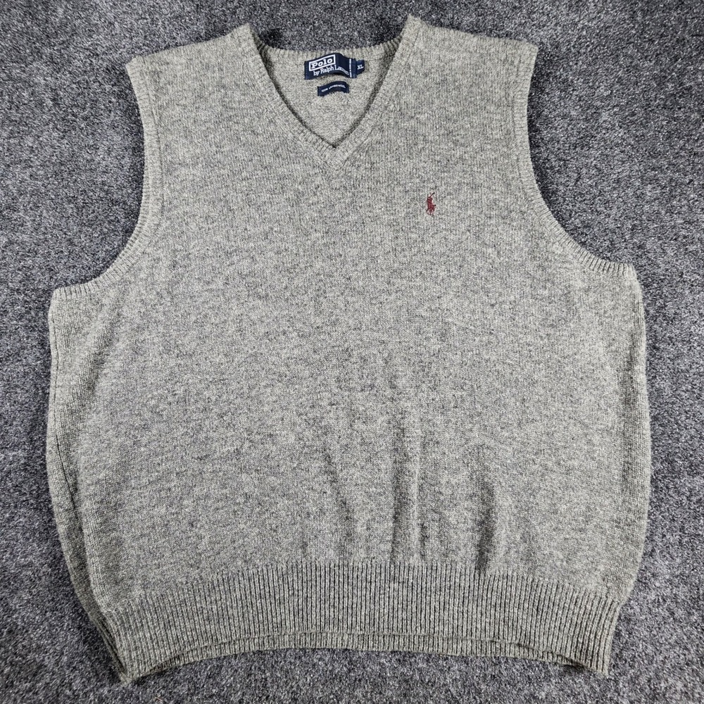 Polo Ralph Lauren 100% Lambswool V-Neck Sweater Vest Mens XL GreyPony Logo